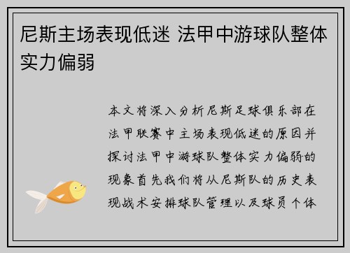 尼斯主场表现低迷 法甲中游球队整体实力偏弱