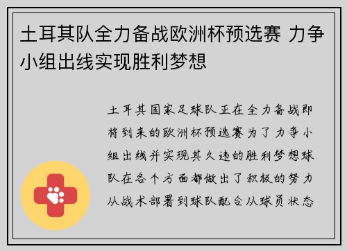 土耳其队全力备战欧洲杯预选赛 力争小组出线实现胜利梦想